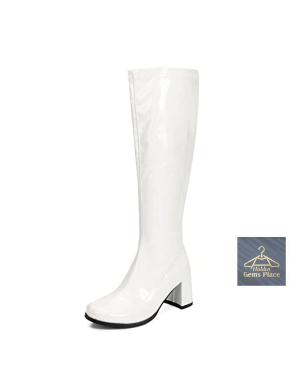 Chunky Heel Knee High Gogo Boots Square Toe PU Leather Boots